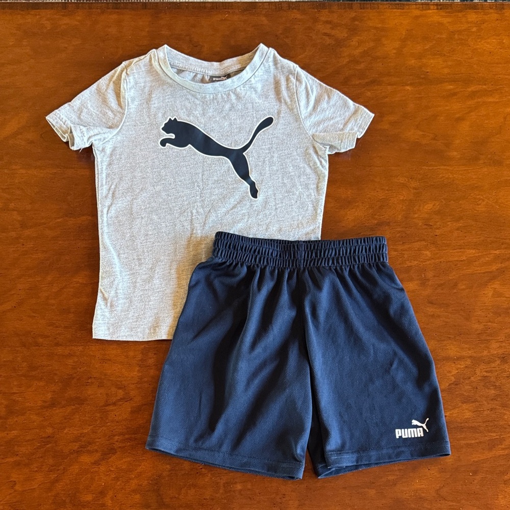Puma Boys Gray & Navy Tee and Shorts Set, Sz 4T